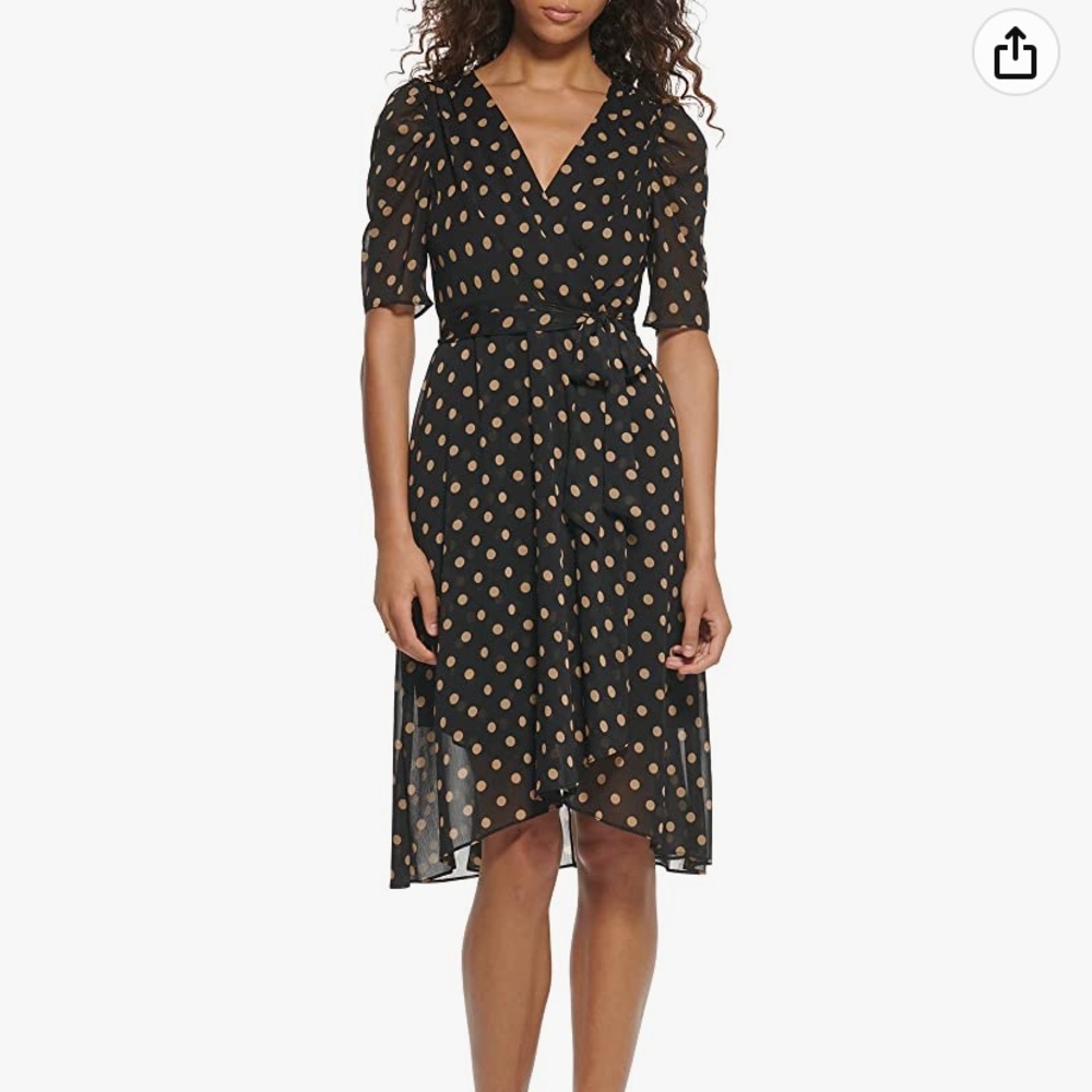TOMMY HILFIGER polka dot tie-waist high-low lined dress